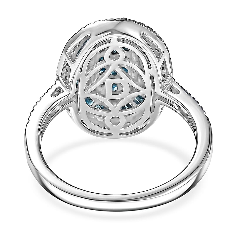 D'Joy Blue Diamond 1.00 ctw Royal Sunburst Ring in Rhodium Over Sterling Silver (Size 10.0)