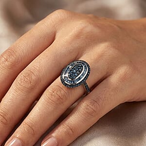D'Joy Blue Diamond 1.00 ctw Royal Sunburst Ring in Rhodium Over Sterling Silver (Size 7.0)