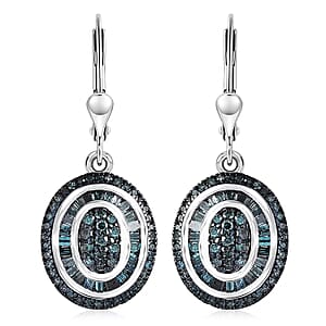 D'Joy Blue Diamond 1.00 ctw Royal Sunburst Earrings in Rhodium Over Sterling Silver