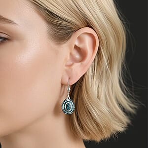 D'Joy Blue Diamond 1.00 ctw Royal Sunburst Earrings in Rhodium Over Sterling Silver