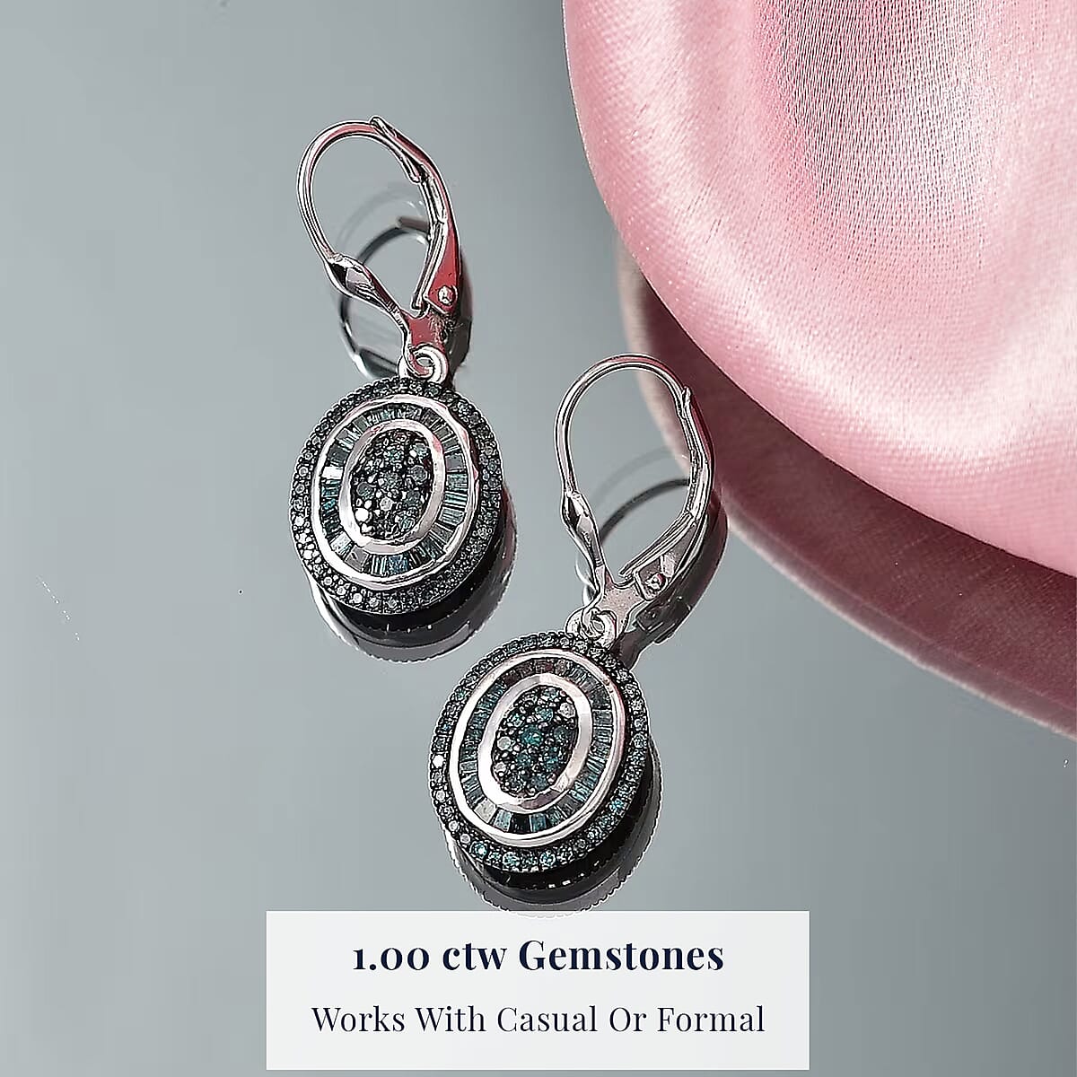 D'Joy Blue Diamond 1.00 ctw Royal Sunburst Earrings in Rhodium Over Sterling Silver image number 2