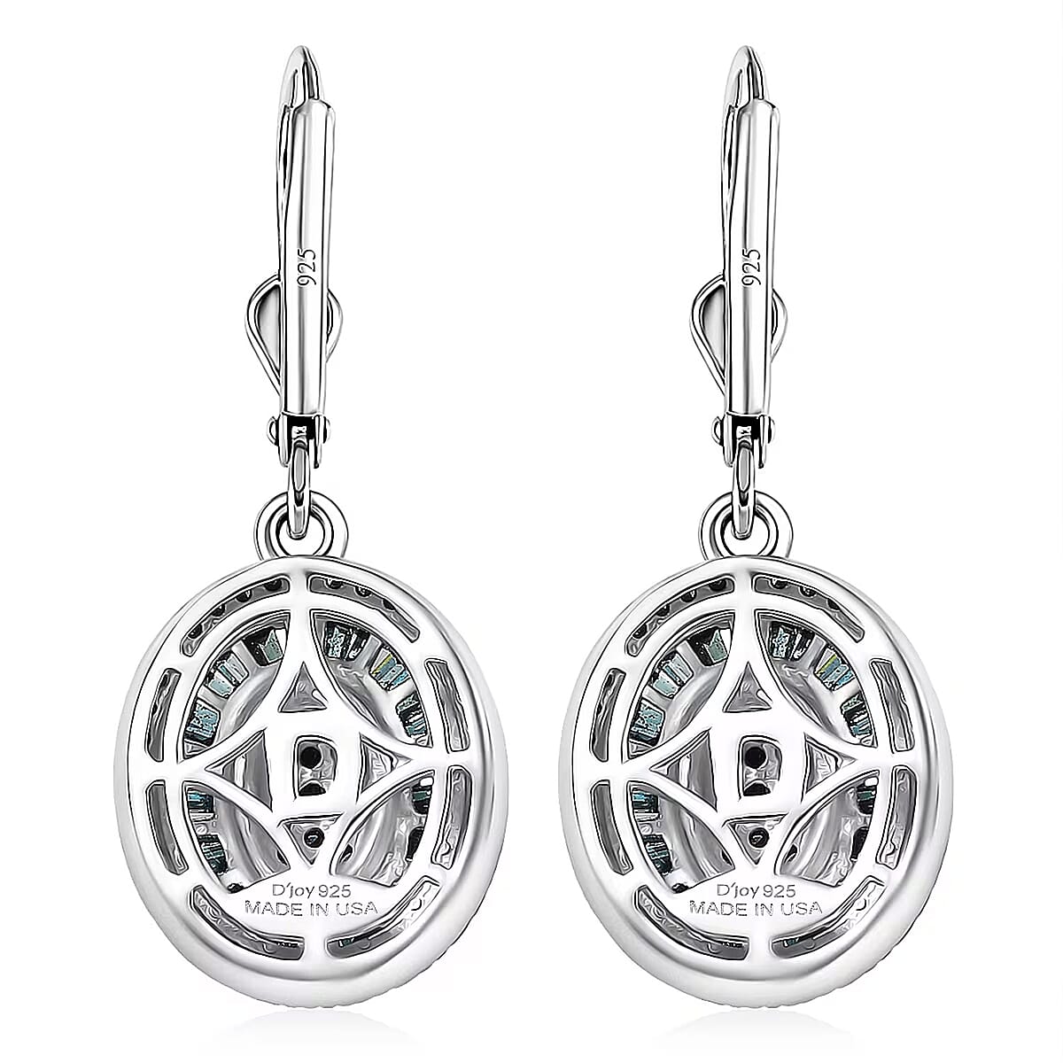 D'Joy Blue Diamond 1.00 ctw Royal Sunburst Earrings in Rhodium Over Sterling Silver image number 6