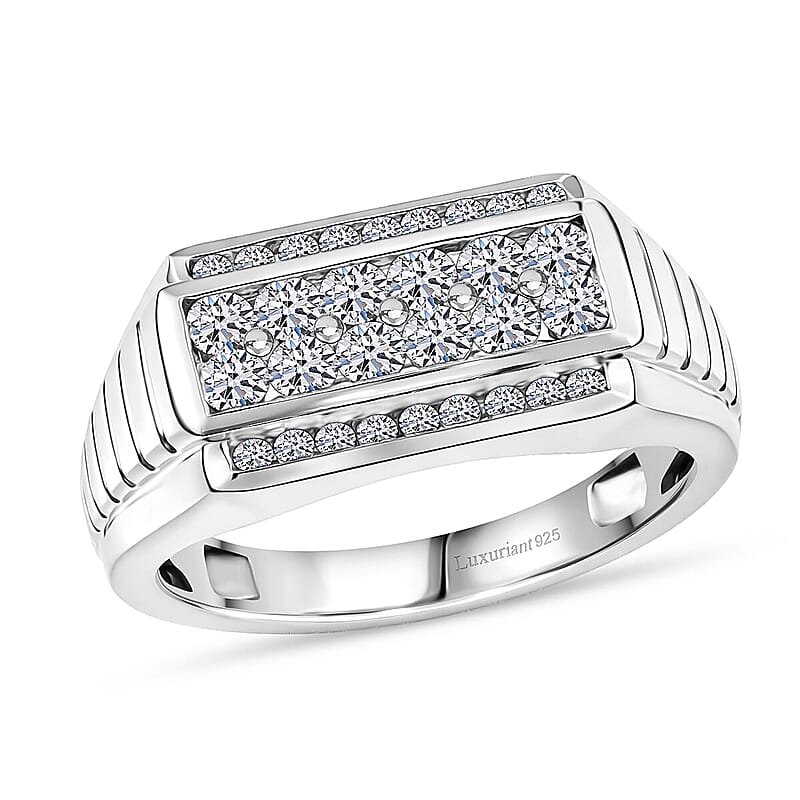 Luxuriant Lab Grown Diamond G-H SI 1.00 ctw Men's Ring in Rhodium Over Sterling Silver (Size 10.0)