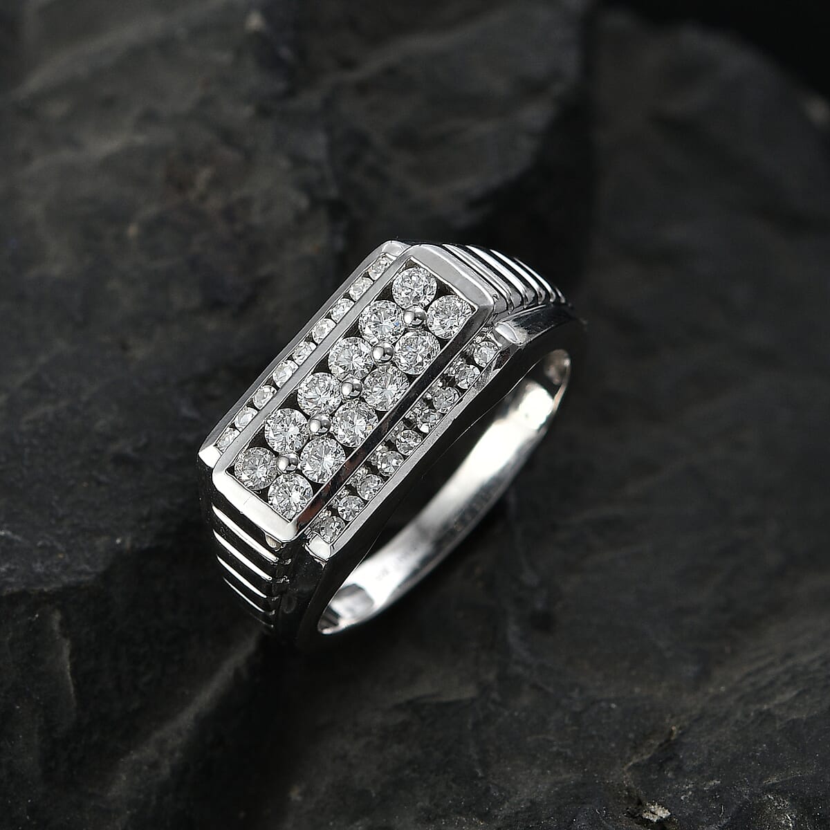 Luxuriant Lab Grown Diamond (G-H, SI) Men's Ring in Rhodium Over Sterling Silver (Size 10.0) 1.00 ctw image number 1