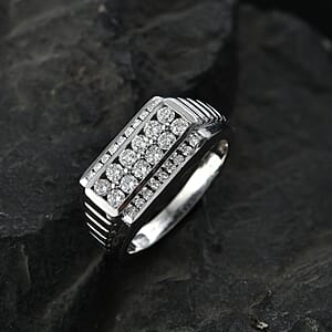 Luxuriant Lab Grown Diamond (G-H, SI) Men's Ring in Rhodium Over Sterling Silver (Size 10.0) 1.00 ctw