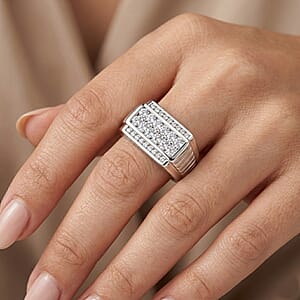 Luxuriant Lab Grown Diamond (G-H, SI) Men's Ring in Rhodium Over Sterling Silver (Size 10.0) 1.00 ctw