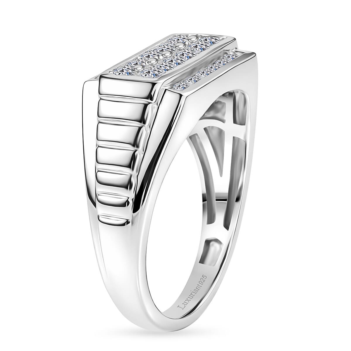 Luxuriant Lab Grown Diamond (G-H, SI) Men's Ring in Rhodium Over Sterling Silver (Size 10.0) 1.00 ctw image number 3