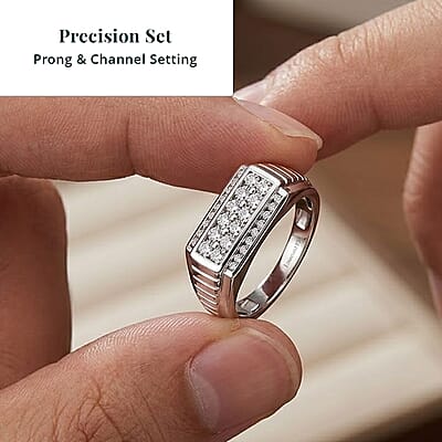 Luxuriant Lab Grown Diamond G-H SI 1.00 ctw Men's Ring in Rhodium Over Sterling Silver (Size 10.0)