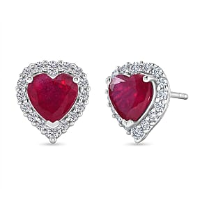 D'Joy Niassa Ruby ,  Moissanite  Solitaire Stud Push Post Earring in Rhodium OverSterling Silver 4.01 ctw