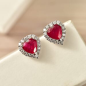 D'Joy Niassa Ruby ,  Moissanite  Solitaire Stud Push Post Earring in Rhodium OverSterling Silver 4.01 ctw