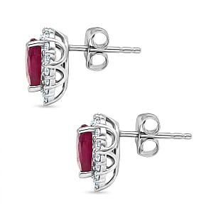 D'Joy Niassa Ruby ,  Moissanite  Solitaire Stud Push Post Earring in Rhodium OverSterling Silver 4.01 ctw