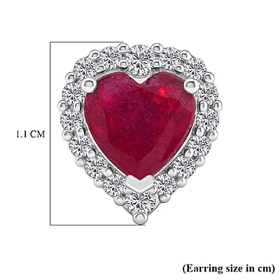 D'Joy Premium Niassa Ruby (FF) and Moissanite 4.00 ctw Stud Earrings in Rhodium Over Sterling Silver
