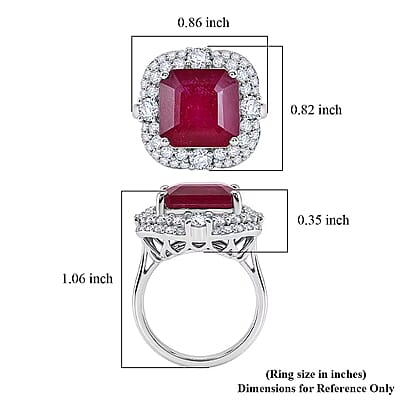 Certified & Appraised D'Joy Asscher Cut Niassa Ruby (FF) and Moissanite 13.00 ctw Ring in Rhodium Over Sterling Silver (Size 10.0)