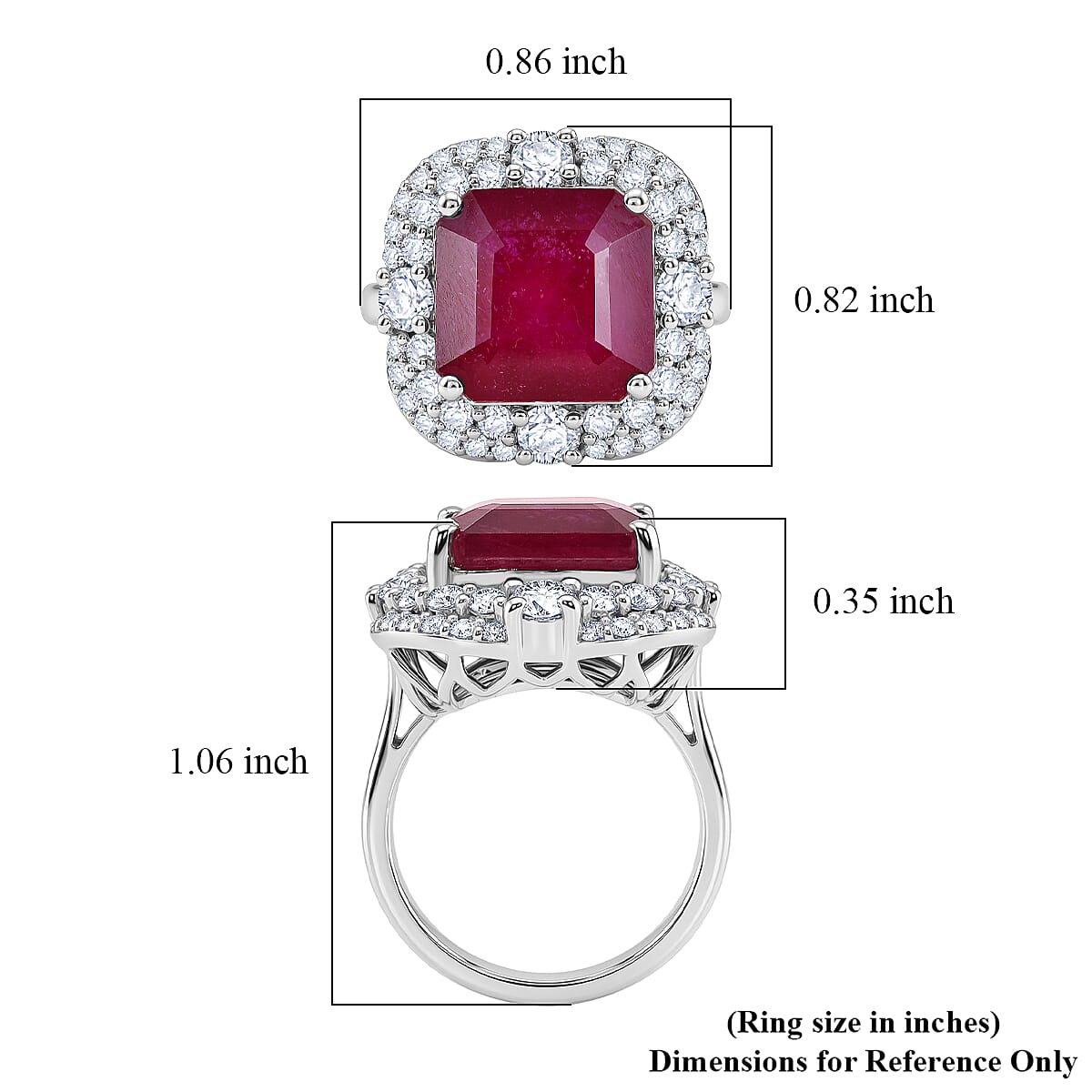 Certified & Appraised D'Joy Asscher Cut Niassa Ruby (FF) and Moissanite 13.00 ctw Ring in Rhodium Over Sterling Silver (Size 6.0) image number 5