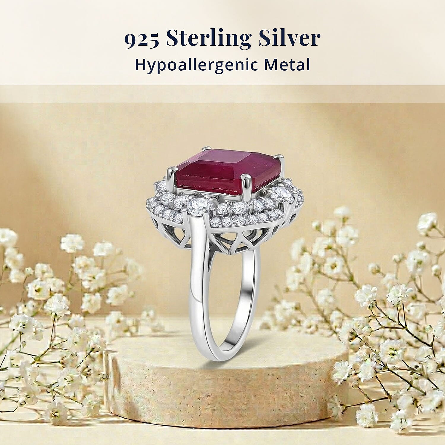 Certified & Appraised D'Joy Asscher Cut Niassa Ruby (FF) and Moissanite 13.00 ctw Ring in Rhodium Over Sterling Silver (Size 9.0)