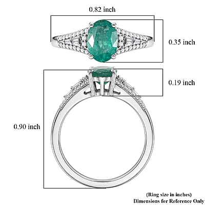 D'Joy Premium Kagem Zambian Emerald, Diamond Architectural Grace Ring in Rhodium Over Sterling Silver (Size 6.0) 1.30 ctw