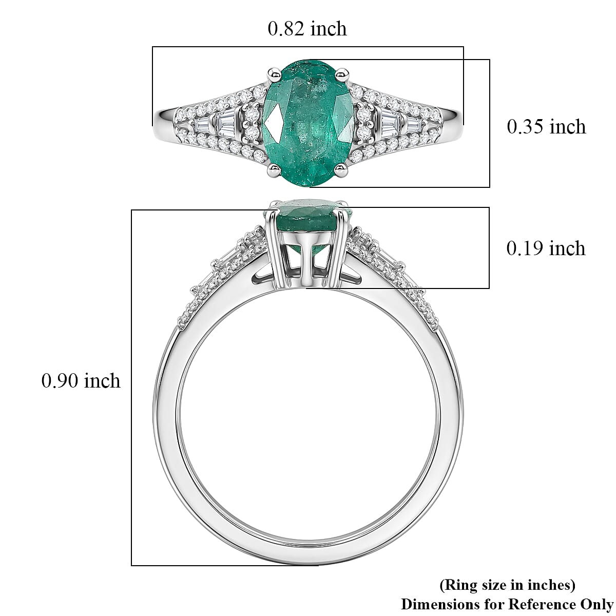 D'Joy Premium Kagem Zambian Emerald and Diamond 1.30 ctw Architectural Grace Ring in Rhodium Over Sterling Silver (Size 8.0) image number 5