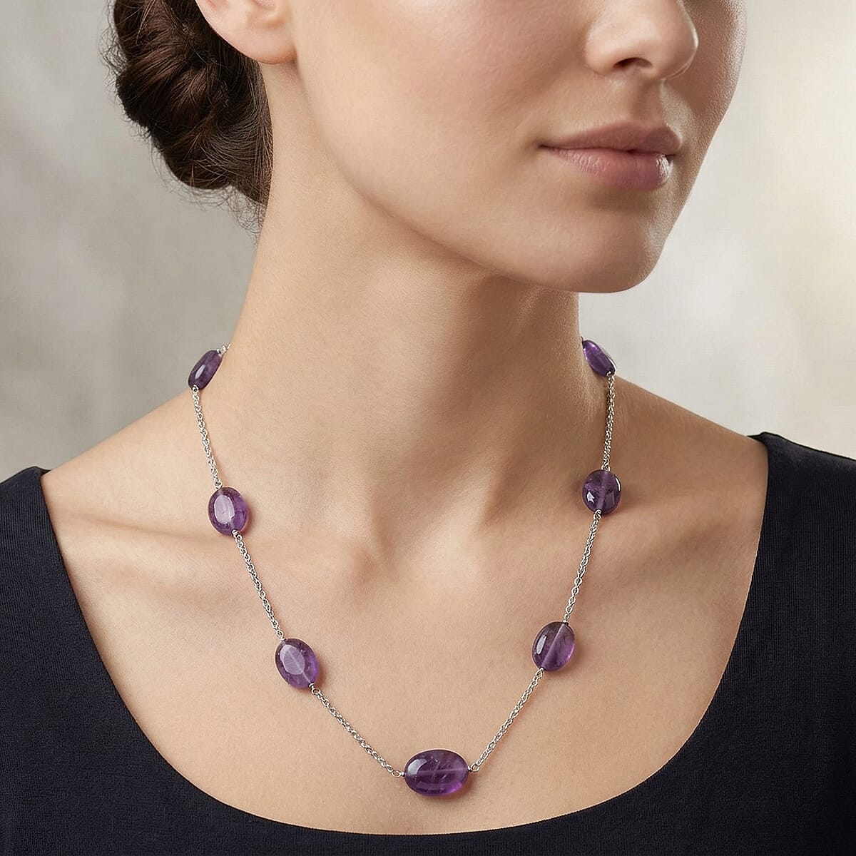 D'Joy African Amethyst 50.00 ctw Beaded Necklace in Rhodium Over Sterling Silver (24 Inches) image number 2