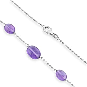 D'Joy African Amethyst 50.00 ctw Beaded Necklace in Rhodium Over Sterling Silver (24 Inches)