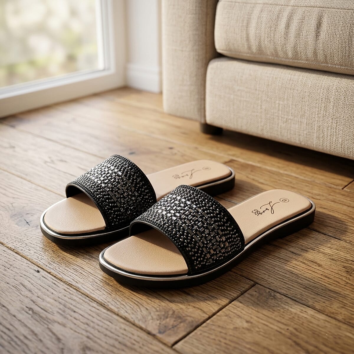 Love 83 Black Rhinestone Sandals 6 image number 1