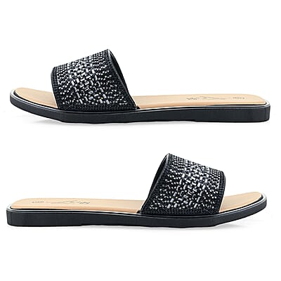 Love 83 Black Rhinestone Sandals 6