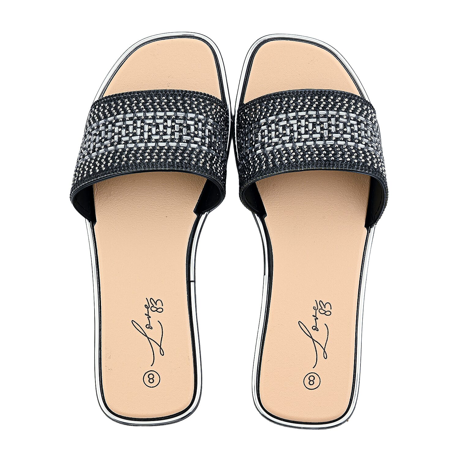 Love 83 Black Rhinestone Sandals 6