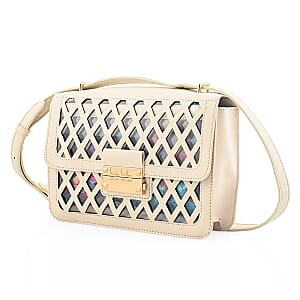 Closeout Nicole Miller Ivory Faux Leather Crosshatch Boxed Crossbody Bag