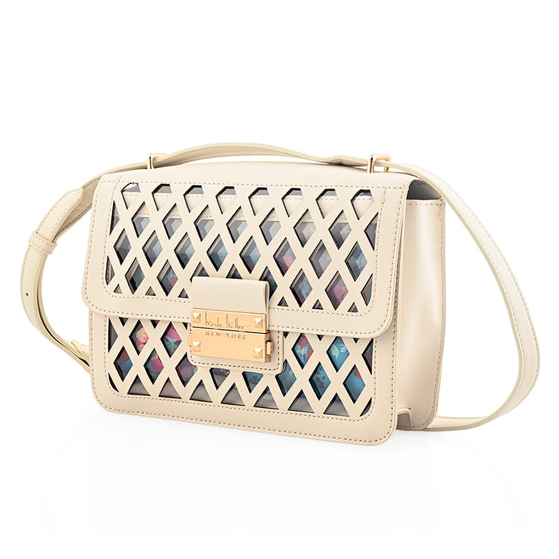 Closeout Nicole Miller Ivory Faux Leather Crosshatch Boxed Crossbody Bag