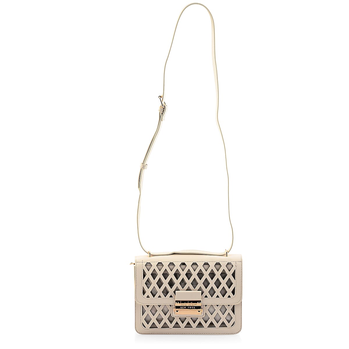 Closeout Nicole Miller Ivory Faux Leather Crosshatch Boxed Crossbody Bag image number 2