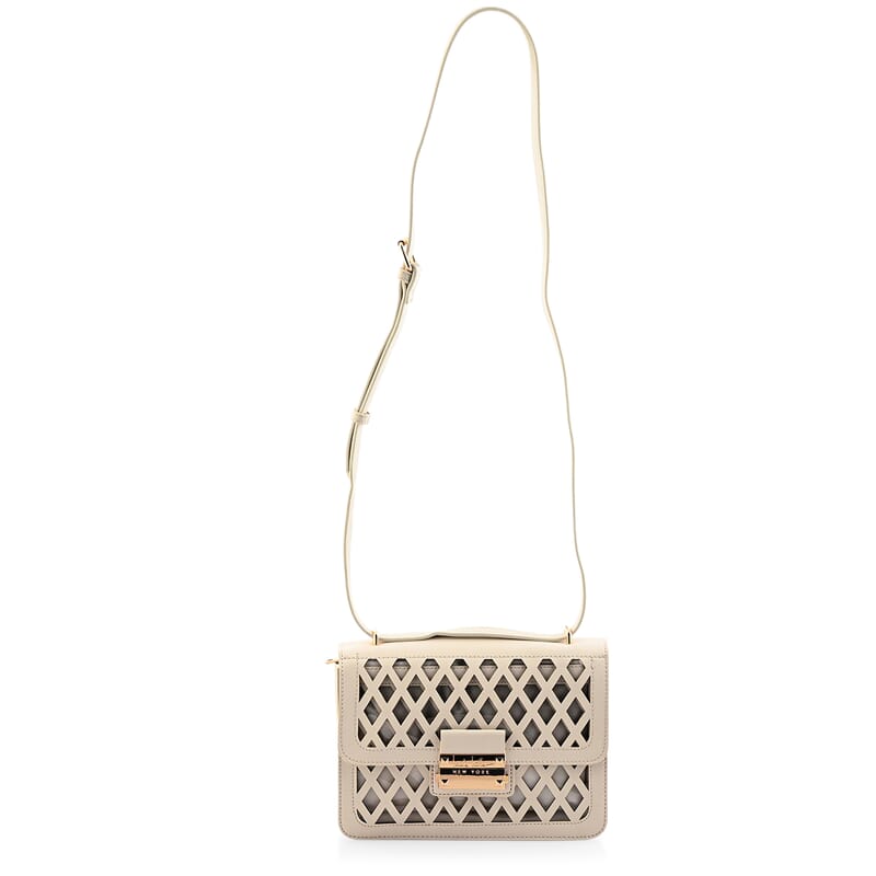 Closeout Nicole Miller Ivory Faux Leather Crosshatch Boxed Crossbody Bag