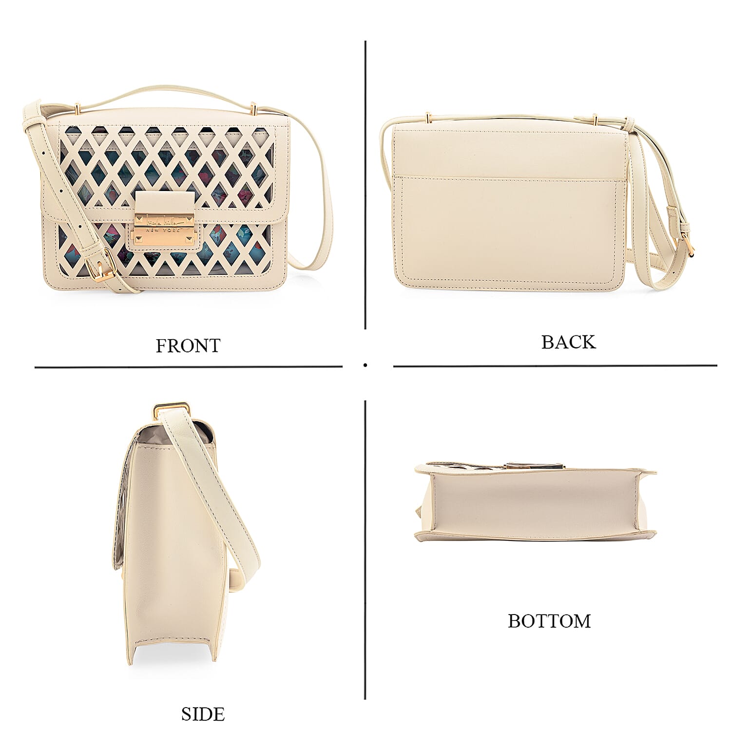Closeout Nicole Miller Ivory Faux Leather Crosshatch Boxed Crossbody Bag