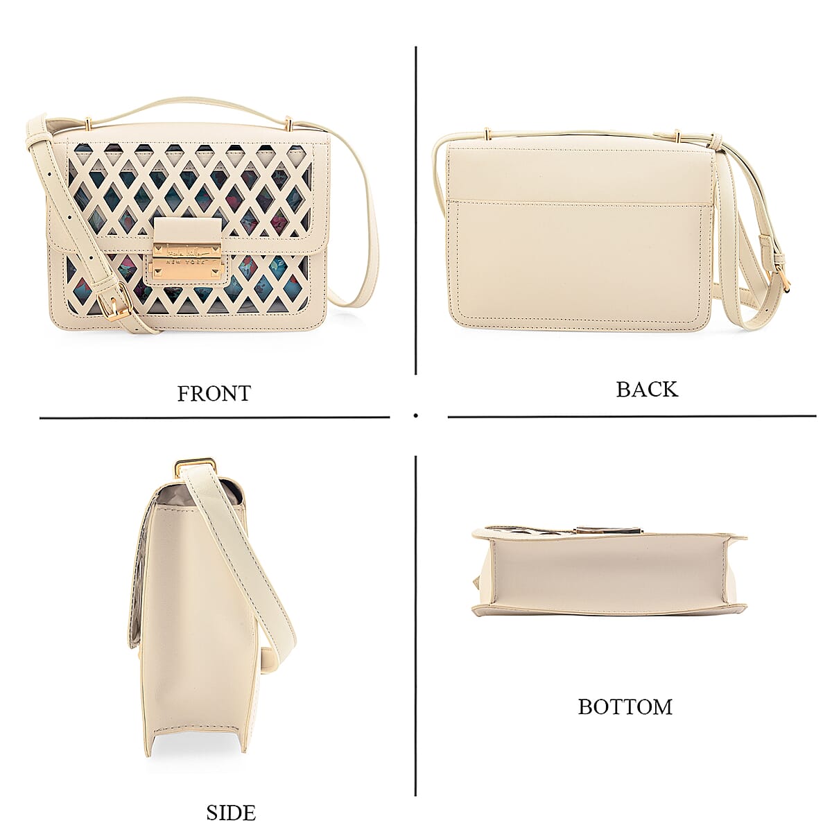 Closeout Nicole Miller Ivory Faux Leather Crosshatch Boxed Crossbody Bag image number 3