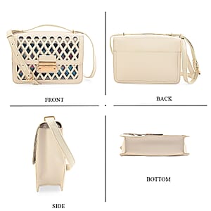 Closeout Nicole Miller Ivory Faux Leather Crosshatch Boxed Crossbody Bag