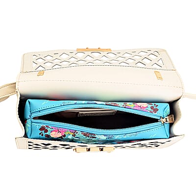 Closeout Nicole Miller Ivory Faux Leather Crosshatch Boxed Crossbody Bag