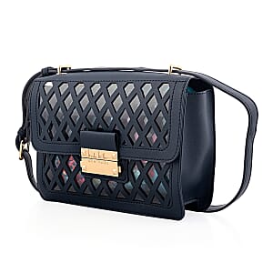 Closeout Nicole Miller Blue Faux Leather Crosshatch Boxed Crossbody Bag