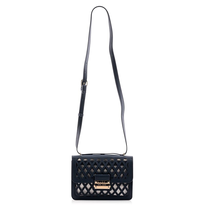 Closeout Nicole Miller Blue Faux Leather Crosshatch Boxed Crossbody Bag