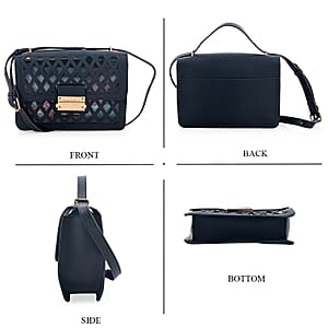 Closeout Nicole Miller Blue Faux Leather Crosshatch Boxed Crossbody Bag