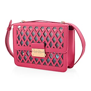 Closeout Nicole Miller Coral Faux Leather Crosshatch Boxed Crossbody Bag