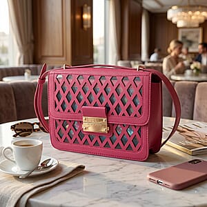 Closeout Nicole Miller Coral Faux Leather Crosshatch Boxed Crossbody Bag