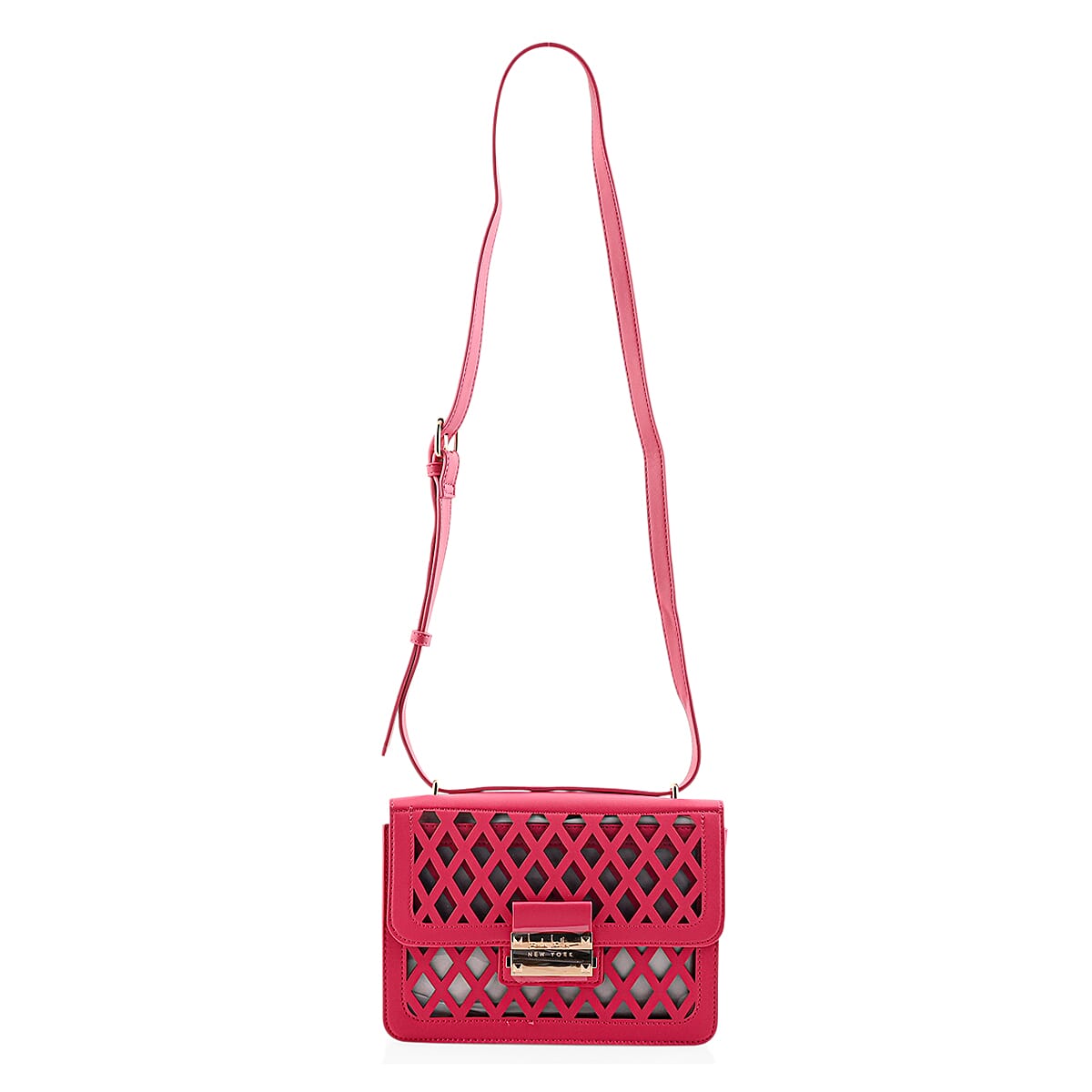 Closeout Nicole Miller Coral Faux Leather Crosshatch Boxed Crossbody Bag image number 2