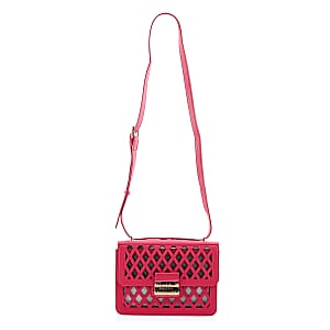Closeout Nicole Miller Coral Faux Leather Crosshatch Boxed Crossbody Bag