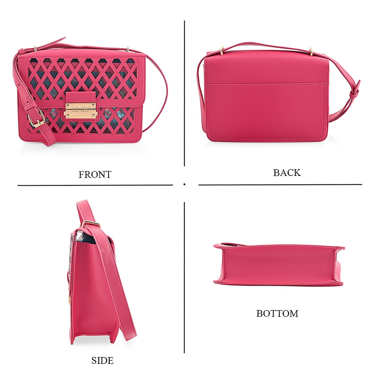 Closeout Nicole Miller Coral Faux Leather Crosshatch Boxed Crossbody Bag image number 3