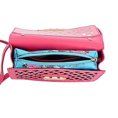 Closeout Nicole Miller Coral Faux Leather Crosshatch Boxed Crossbody Bag