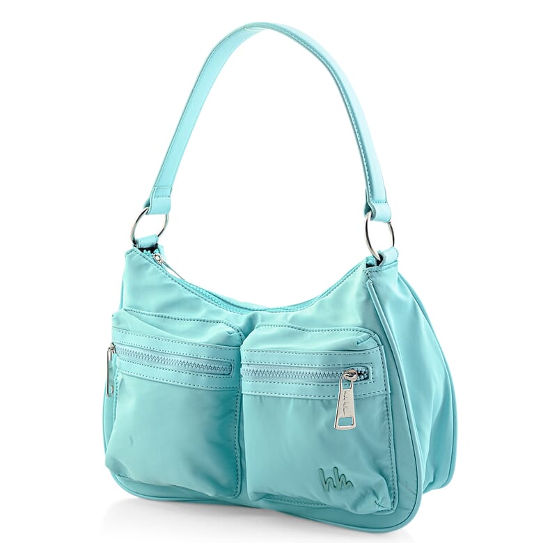 Closeout Nicole Miller Aqua Faux Leather Shoulder Bag with  Strap