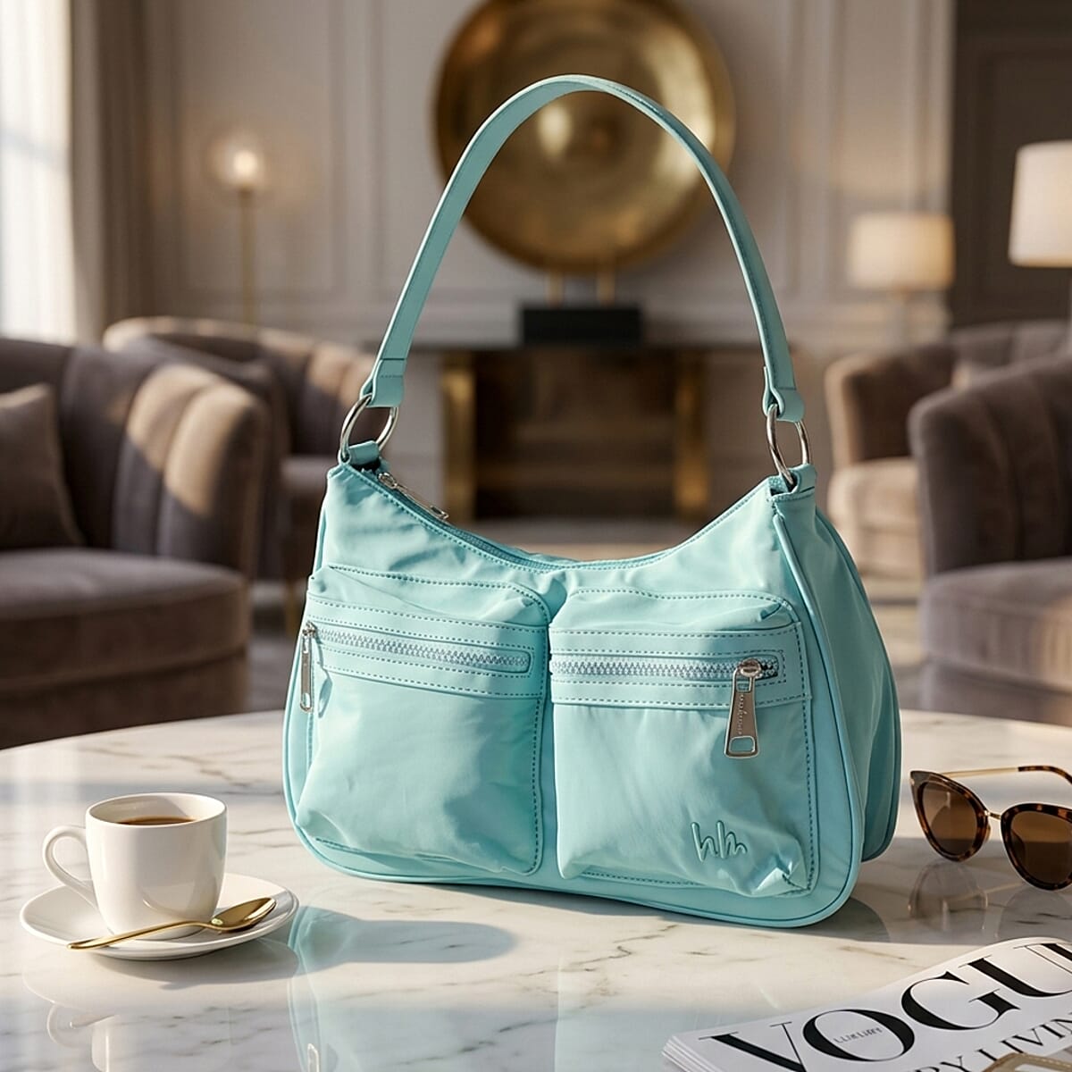 Closeout Nicole Miller Aqua Faux Leather Shoulder Bag with Removable Strap image number 1