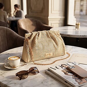 Closeout Nicole Miller Cream Faux Leather Lazer Cut Shoulder Bag