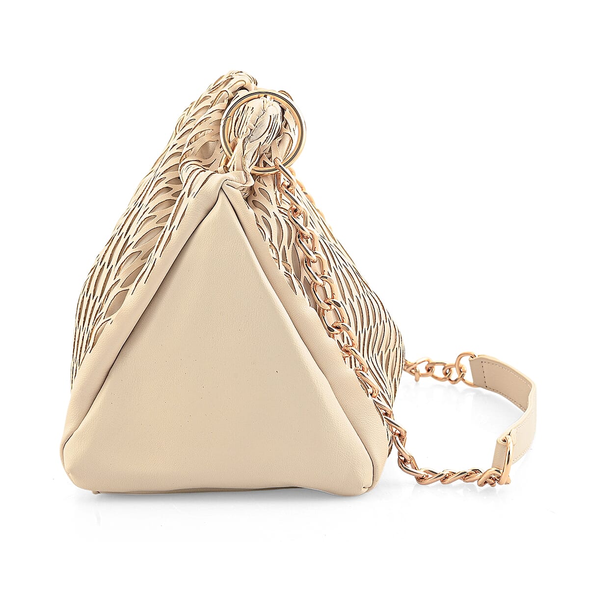 Closeout Nicole Miller Cream Faux Leather Lazer Cut Shoulder Bag image number 3