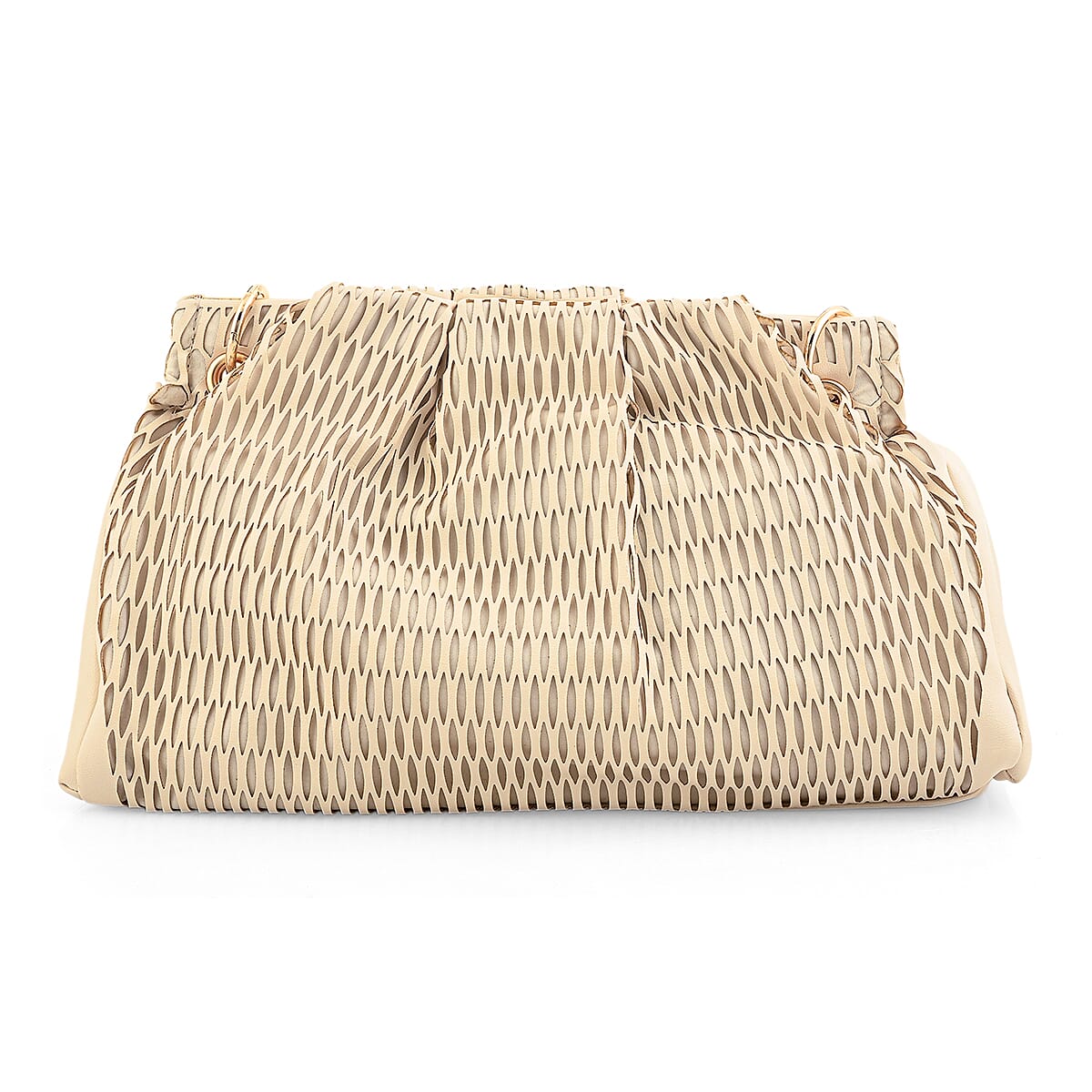 Closeout Nicole Miller Cream Faux Leather Lazer Cut Shoulder Bag image number 4