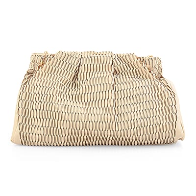 Closeout Nicole Miller Cream Faux Leather Lazer Cut Shoulder Bag