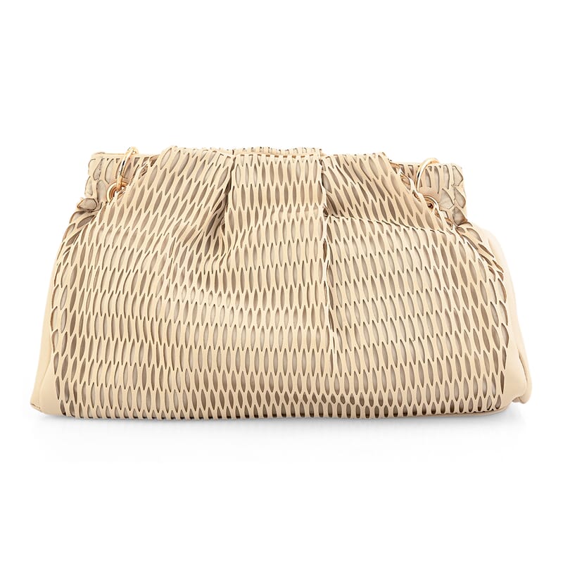 Closeout Nicole Miller Cream Faux Leather Lazer Cut Shoulder Bag